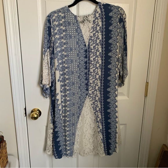 Rue 21 xl kimono cover up blue ivory lace detail - Picture 2 of 3